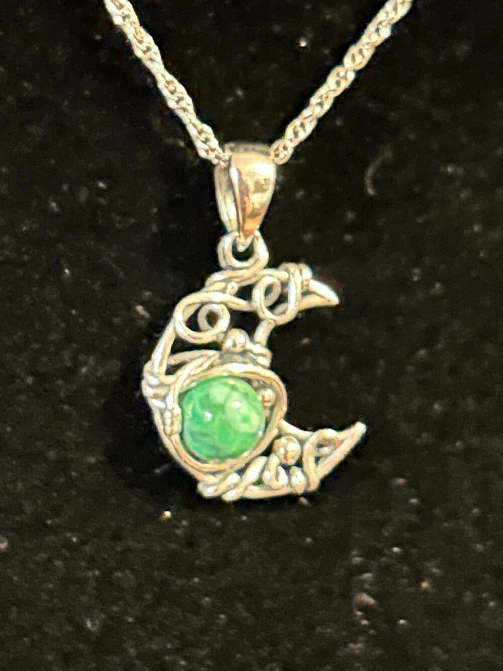 Sterling Silver Turquoise Crescent Moon Pendant Necklace 18" Chain 925
